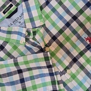 U.S. Polo Assn Men’s Plaid Button Down Shirt Medium Stretch Short Sleeve‎ Pocket